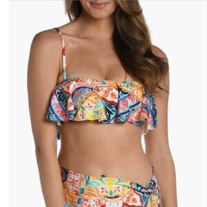 La Blanca Women's Ruffle Bandeau Bikini Swimsuit Top Multi Soleil Size 6